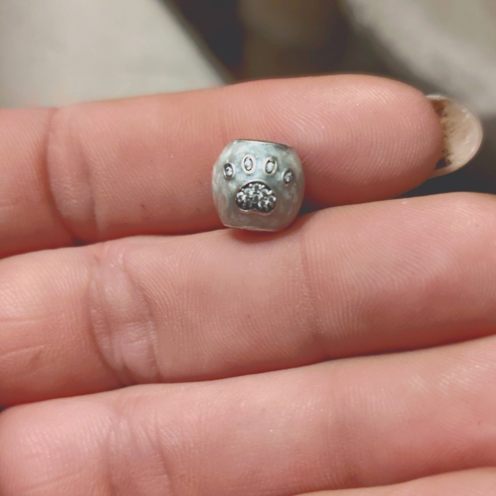 Dog bead with paw print & bone in glittery diamonda